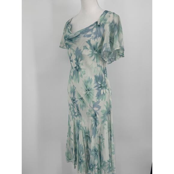 Vintage 100% Silk Floral Adrianna Papéll Dress Size Large - Picture 2 of 4